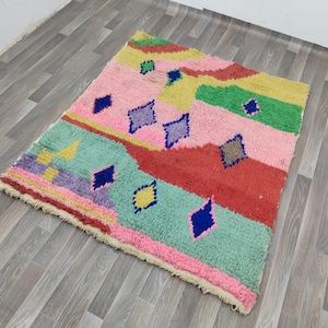Handmade Multicolored Beni Ourain Rug: Moroccan Berber Wool Carpet
