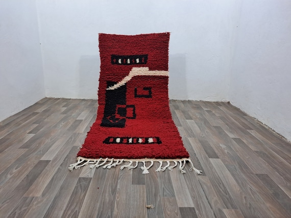 Handmade Red Moroccan Rug: Vintage Berber Wool Rug