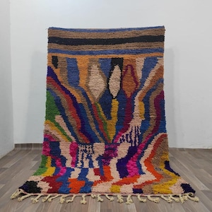 Minimalist Moroccan Rug, Handmade Wool Rug, Authentic Azilal Carpet, Bohemian Rug, Berber Azilal Rug Customized, Tapis Berbere