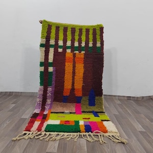 Handmade Moroccan Runner Rug: Bohemian Berber Wool Hallway Rug