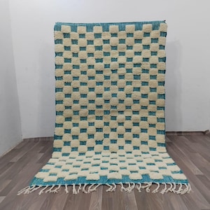 Custom Blue Morrocan Rug, Modern Beni Ourain Rug, Handmade Rug, White And Blue Rug, Wool Rug, Berber Moroccan Rugs