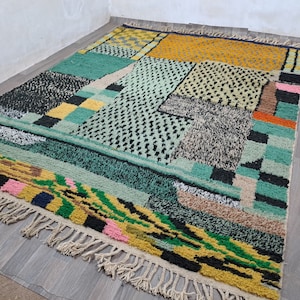 Colorful Custom Moroccan Rug, Modern Geometric Rug, Boujaad Moroccan Rug, Wool Rug Hooking, Bohemian Rugs Cafe, Thoughtful Gifts For Her