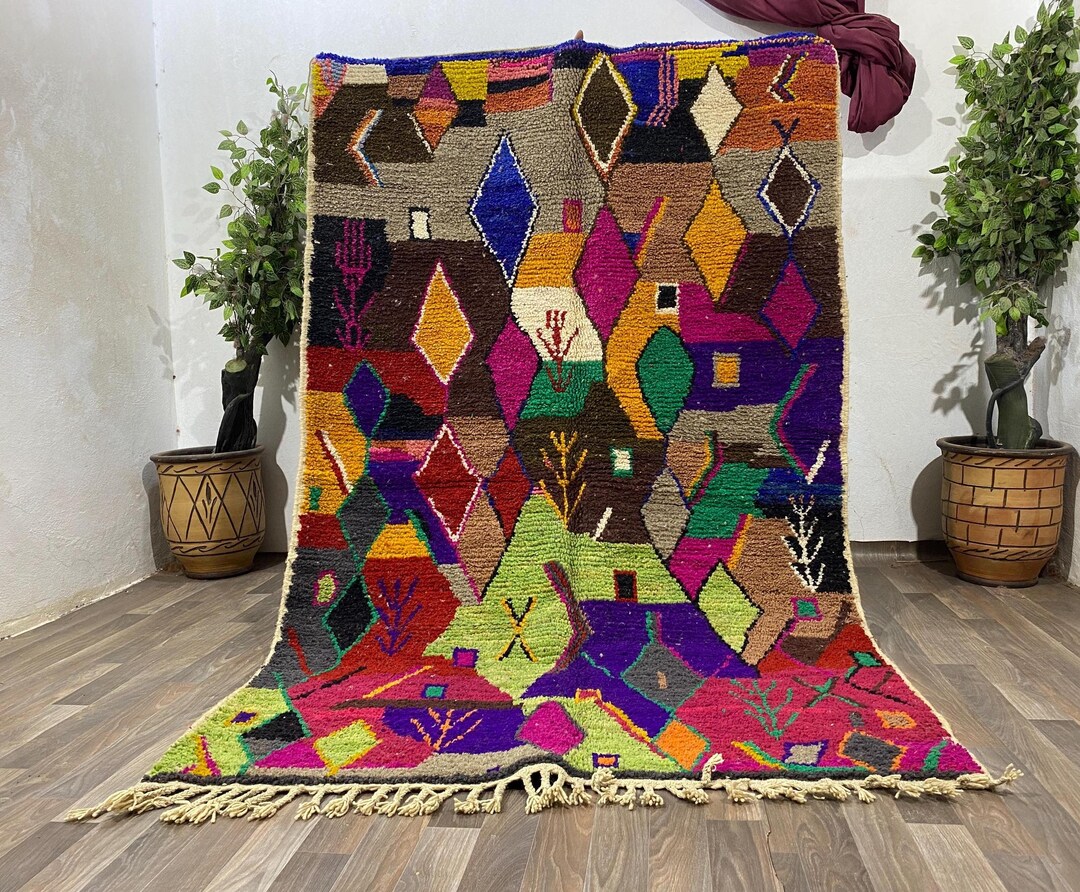 Moroccan Azilal Rug: Colorful Wool With Geometric Boho Design - Etsy