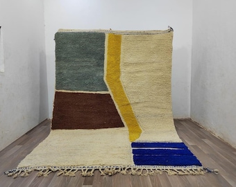 Moroccan Wool Rug - White and Blue Bohemian Accent