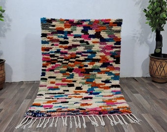 Handwoven Wool Moroccan Rug: Colorful Abstract Boujaad Design