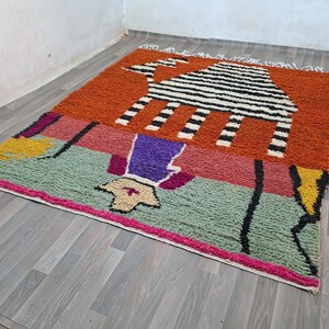 Gorgeous Moroccan Orange Rug ,8x7 Ft Custom Moroccan Colorful Rug ,Large Area rug Hand knotted,Unique Geometric Rug,Wool Shaggy Rug