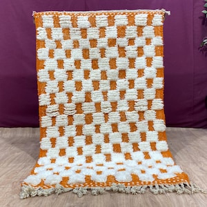OFF ORANGE RUG , Moroccan Orange Rug , Handmade Orange Rug For Living Room , Moroccan Rug For Bedroom ,