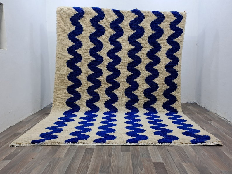 WUNDERSCHÖNER BENIOURAIN TEPPICH, Handgeknüpfter Teppich, Azilal Berber Teppich, Azilal Berber Teppich, Blauer Teppich, Wohnzimmer Teppich Bild 3