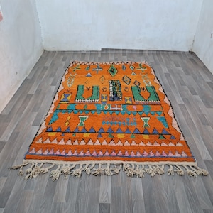 Moroccan Rug Wool ,Amazing Moroccan Orange rug, , Moroccan Authentic Wool Carpet, Berber Rug Orange, Handmade Area Rug
