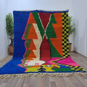 Handmade Beni Ourain Wool Rug: Colorful Berber Design