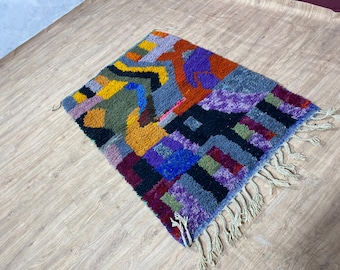 Colorful Moroccan Berber Rug - Soft Wool, Checkered Style