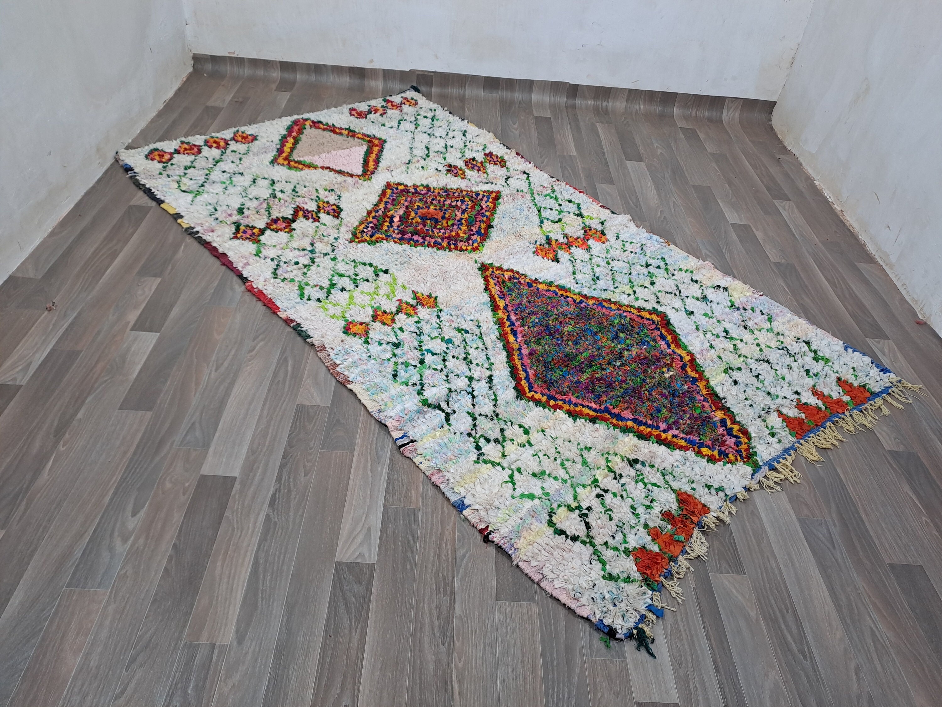 8x4 Ft Colorful Moroccan Boucherouite Rug: Handmade Vintage Decor