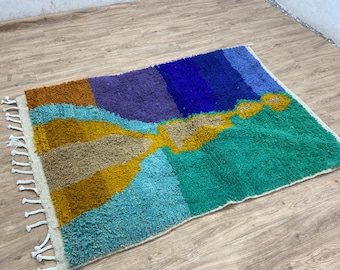 Colorful Moroccan Wool Rug: Hand-Knotted Berber Style