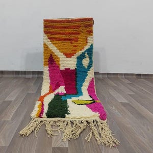 Magnifique tapis de passage marocain - Tapis de passage berbère coloré - Authentique tapis marocain - Tapis de passage berbère en laine - Authentique tapis boujaad