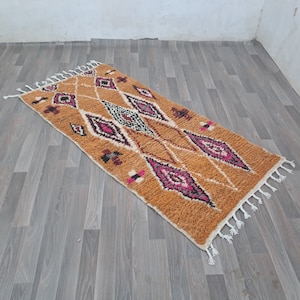Orange Moroccan Boujaad Rug: Handmade Wool Berber Checkered Rug