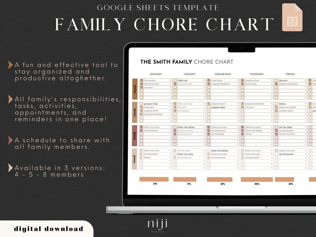 Family Chore Charts Google Sheets Template Editable Weekly Etsy UK