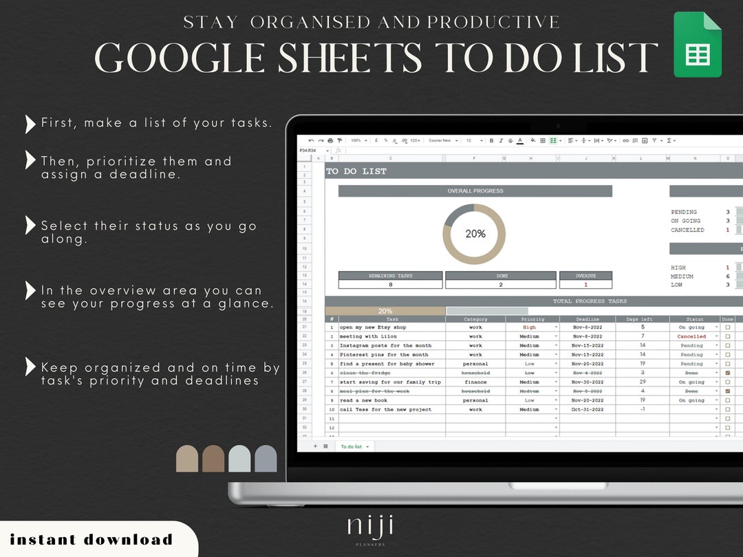 To-do List Google Sheets Spreadsheet Digital Task Tracker - Etsy