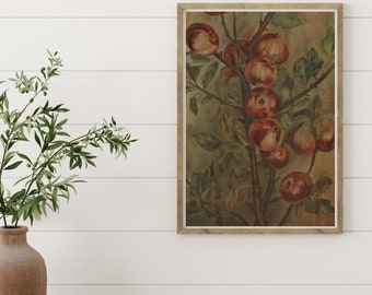 Antique Art Apple Painting Gallery Wall Moody Apple Kitchen Decor Antique Print Moody Bedroom Art Office Vintage Painting French Country