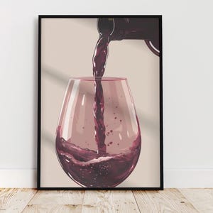 Wine Pour Art Print - Elegant Wall Decor for Kitchen and Dining, Modern Bar Illustration, Burgundy Wine Glass Digital Download Art prints
