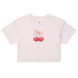 Women’s bow crop tee, bow aesthetic shirt, cherry graphic tshirt, ladies cute tee shirts, vintage bow shirt, vintage cherry shirt