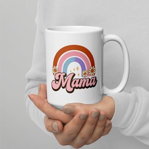 Retro mothers day mug  rainbow coffee cup for mom  old school retro mama mug  mothers day gift  cute gift for mom  trendy spring mugs