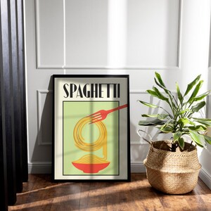 Retro Spaghetti Küche Kunstdruck | Vintage Pasta Poster | Italienische Küche Wanddekor | Feines Geschenk für Feinschmecker Kulinarisches Wohn Dekor | Küchenkunst