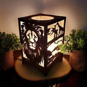 Safari Table Lamp | Wooden Table Lamp | Night Light | Light Box | Handmade Nature Pattern Lamp