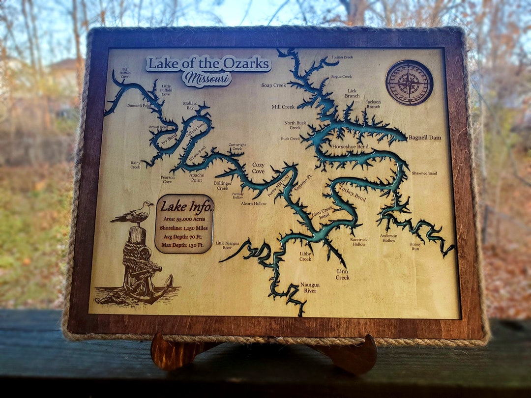 Lake of the Ozarks Map Missouri Lake Map Lake Art Custom Wood Map Lake