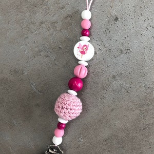 Pacifier chain dark pink, pink with crochet ball