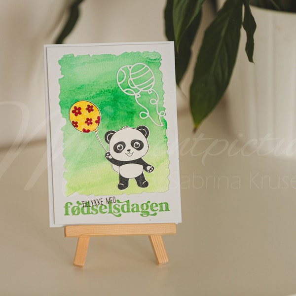 Birthday card with panda | Food day card with panda "Tillykke with food days" | med kuvert (with envelope)