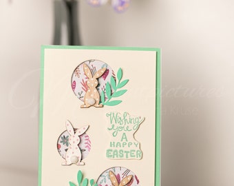 Carte de Pâques avec lapins en bois | Carte shaker | "Je te souhaite de joyeuses Pâques"