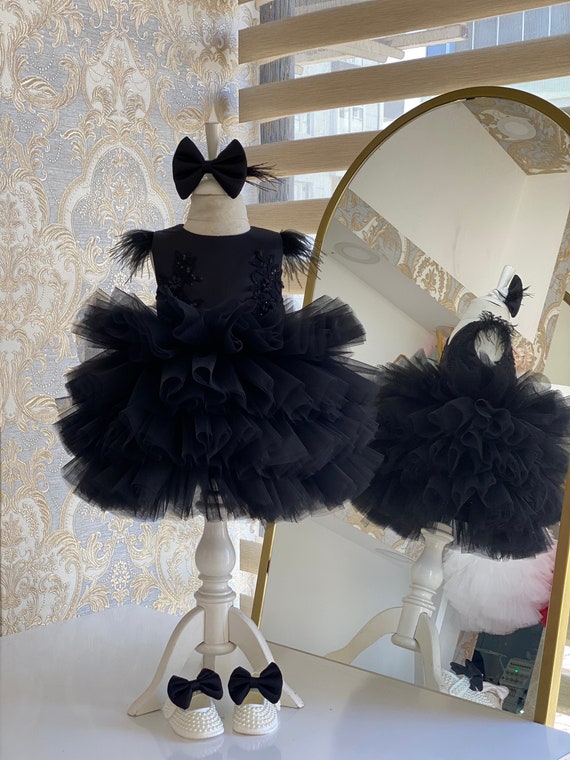 First Birthday Dress Flower Girl Black Dress Tutu Tulle Etsy