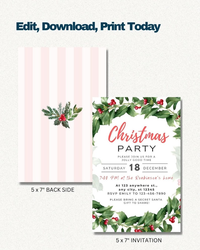 Editable Christmas Party Invitation, Office Christmas Party Invitation Card, Party Announcement