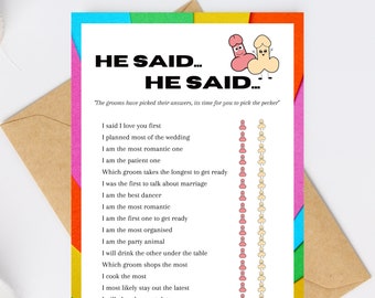Gay Grooms Digital Bachelor game, He Said Grooms Games, Queer games, He Said Game, Gay Wedding, Bachelor Party, download Canva editable
