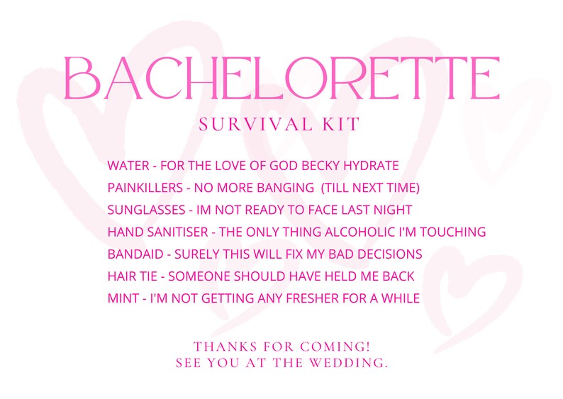 Digital DIY Bachelorette Survival Kit Card Hangover Kit Card - Etsy