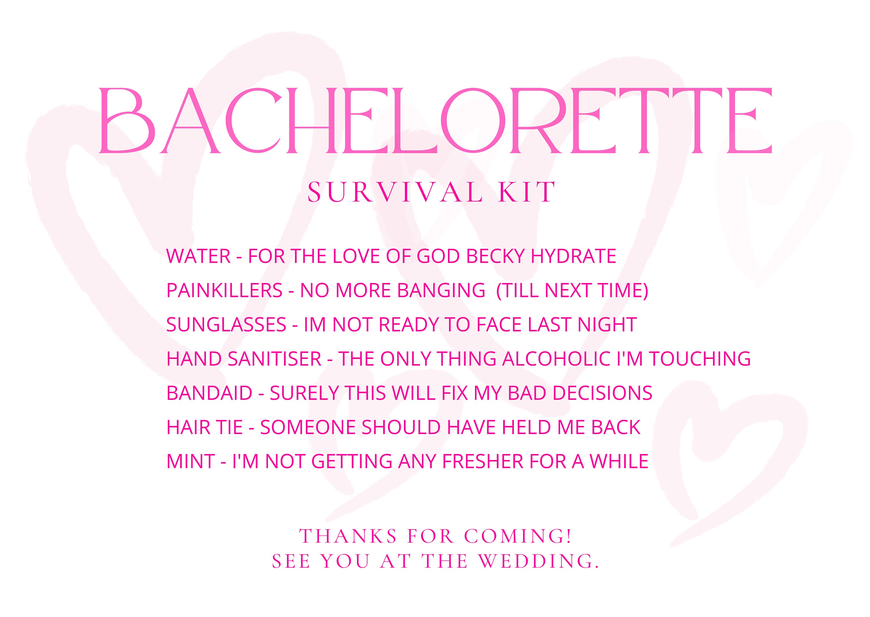 Digital DIY Bachelorette Survival Kit Card Hangover Kit Card - Etsy
