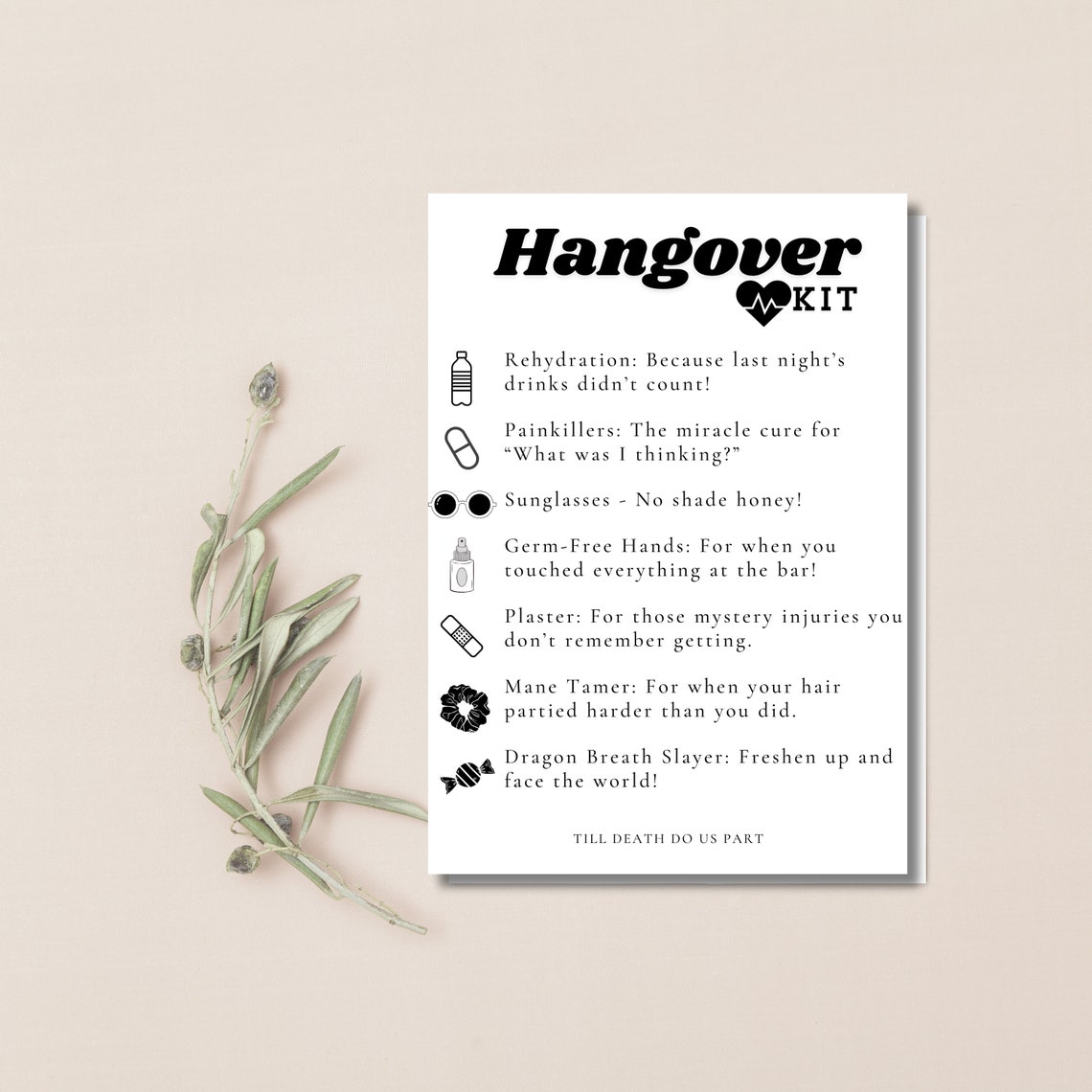 Hangover Kit | Bachelorette Survival Kit | Hen Do Survival Card ...