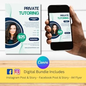 Volante de tutoría escolar / Tutor privado / Volante de tutoría de matemáticas / Plantilla de volante de tutor / Volante educativo / Descarga instantánea / Edición en Canva.