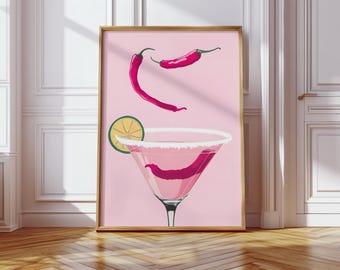 Spicy Margarita Print: Rosa Cocktail Kunst, Barwagen Dekor (Digitaler Download)