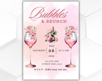 Pink Bubbles & Brunch Invitation: Ladies Lunch Evite (Instant Download Canva)