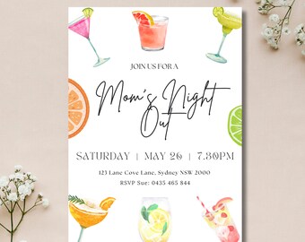 Uitnodiging moederavondje uit: bewerkbare ladies night, canvasjabloon (digitale download)