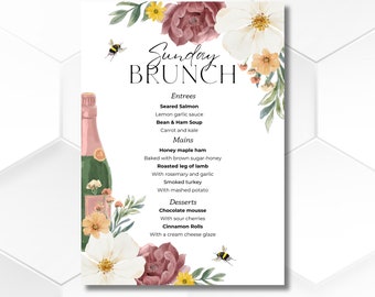 Floral Brunch Menu Template: Editable Ladies Lunch (Canva Download)