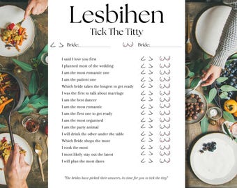 Lesbian Bachelorette Game: What Would the Bride Say (Instant Download)