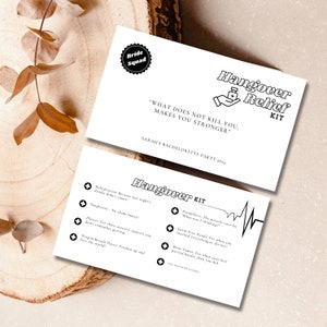 Hangover Kit | Bachelorette Survival Kit | Henne tun Überlebenskarte | Hangover Kit Karte | Hangover Label | Sofortdownload | Auf Canva bearbeiten