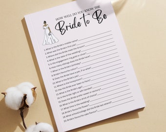 DIY Bachelorette Game: Get to Know the Bride (Instant Download)