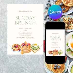 Stylish Pancake Brunch Invitation | Modern Brunch Invitation | Trendy Brunch Invite | Editable Template | Pancake Brunch | Chic Brunch |