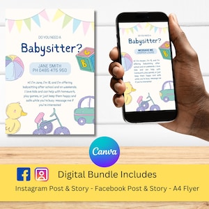 Babysitting Flyer Template: Canva Editable Marketing Pack (Instant Download)