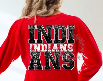 Indians PNG, Indians Faux Sequins Letters, School Mascot Shirt Design, Sports Team, DTF Design, Sublimation Download, Game Day Shirt PNG