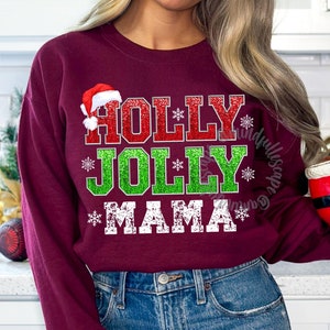 Inverno Png, Natal Mama PNG, Faux Sequins Holly Jolly Png, Vibes de Natal, Design de Camisa de Natal, Temporada Aconchegante, Download de Sublimação, DTF