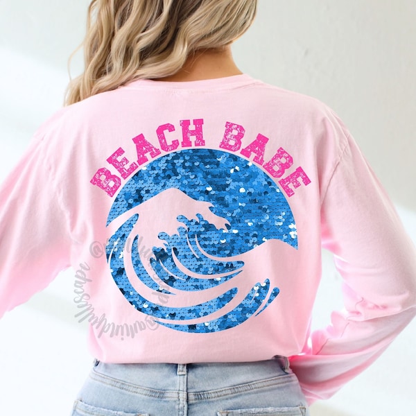 Pink Beach Babe PNG, Beach Vibes Summer PNG, Springbreak Shirt Design, Vaca PNG, Beach Life, Sequins Sublimation Design